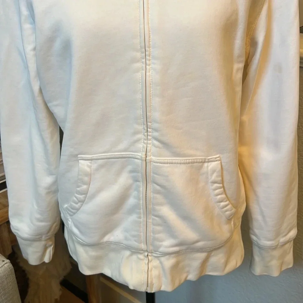 L.L. Bean Full Zip Cotton Stretch Jacket Ivory Fleece Lined Pockets Size Large
